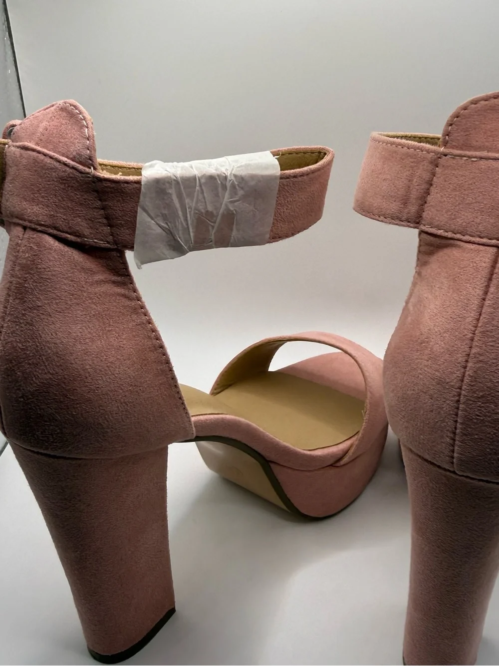 Suede-Look Pink Platform Block Heel Sandals with Ankle Strap